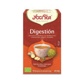 Infusión orgánica Yogi Tea para favorecer la digestión, en una caja de 17 bolsitas de té.