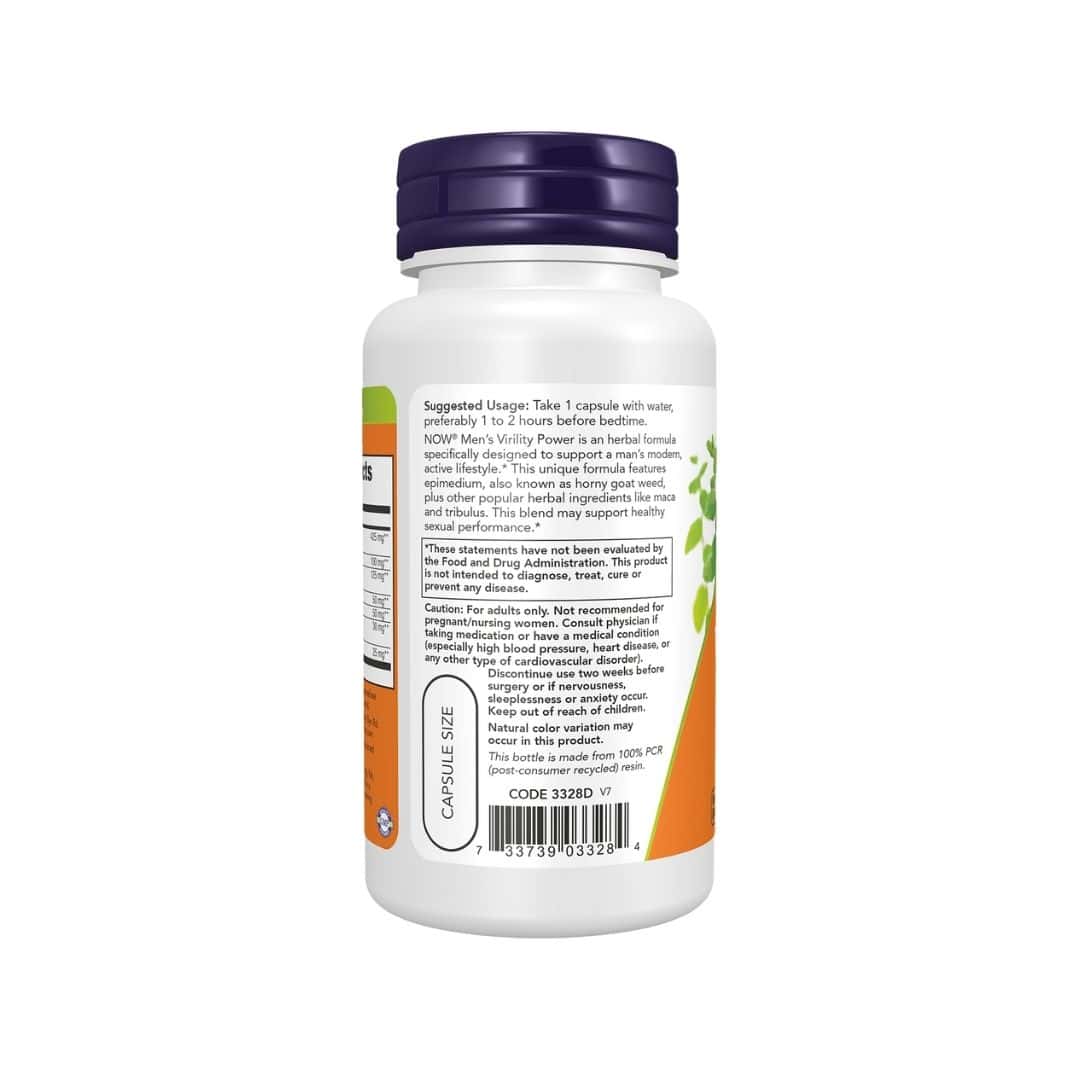 Men's Virility Power 120 cápsulas da Now Foods com fórmula específica para homens