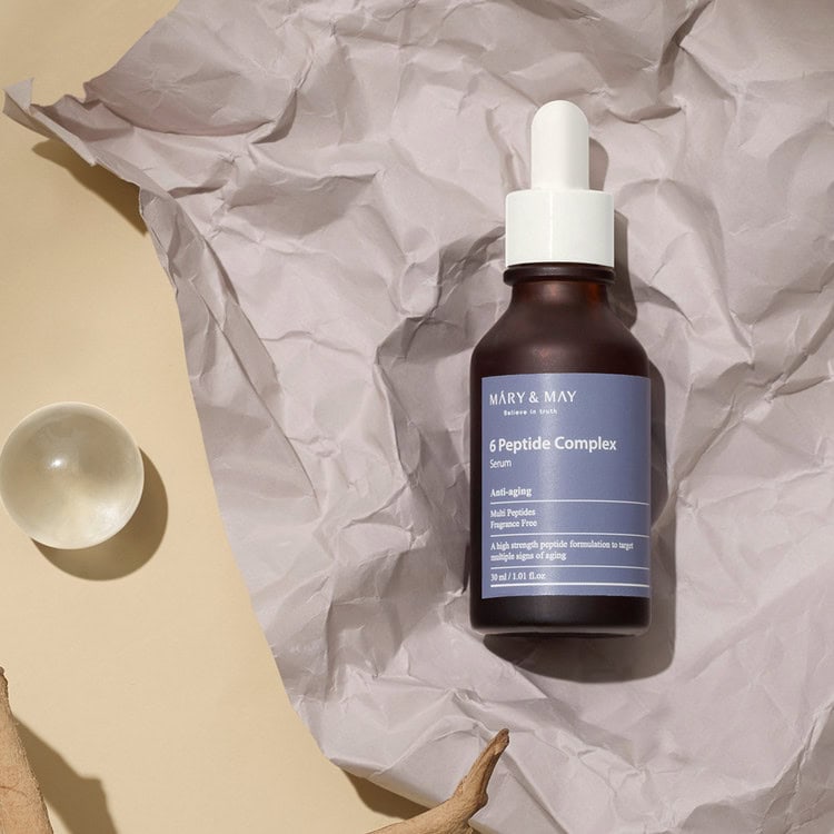 Frasco do Sérum Complexo de 6 Peptídeos, tratamento intensivo para firmeza, elasticidade e rejuvenescimento da pele.
