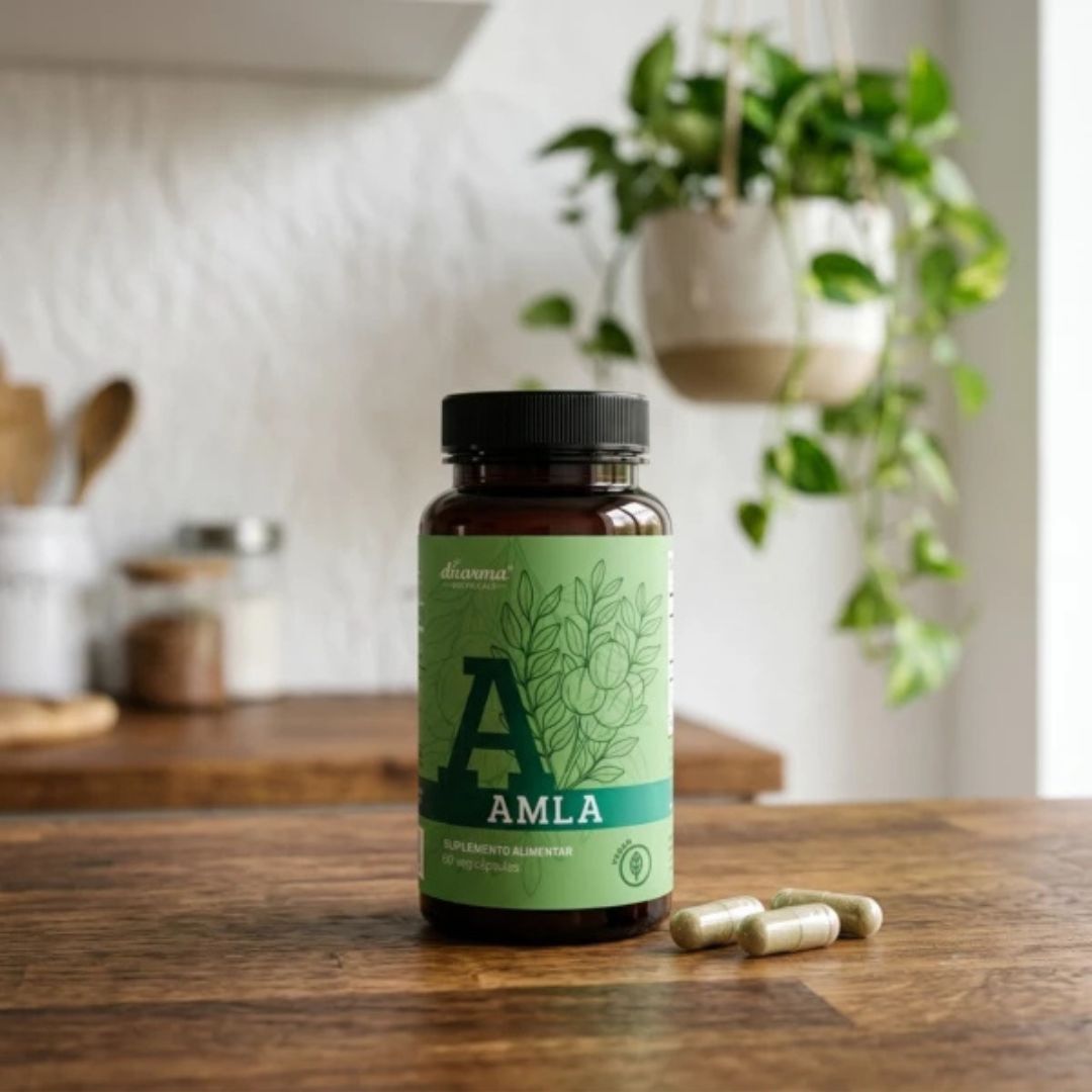 Amla 60 Cápsulas Dharma Botanicals, suplemento alimentar vegan com extrato seco de Emblica officinalis para apoio digestivo e bem-estar