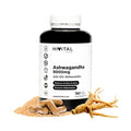 Frasco de Ashwagandha de 9000 mg con 180 cápsulas de Hivital, un suplemento adaptógeno para el equilibrio mental y físico.