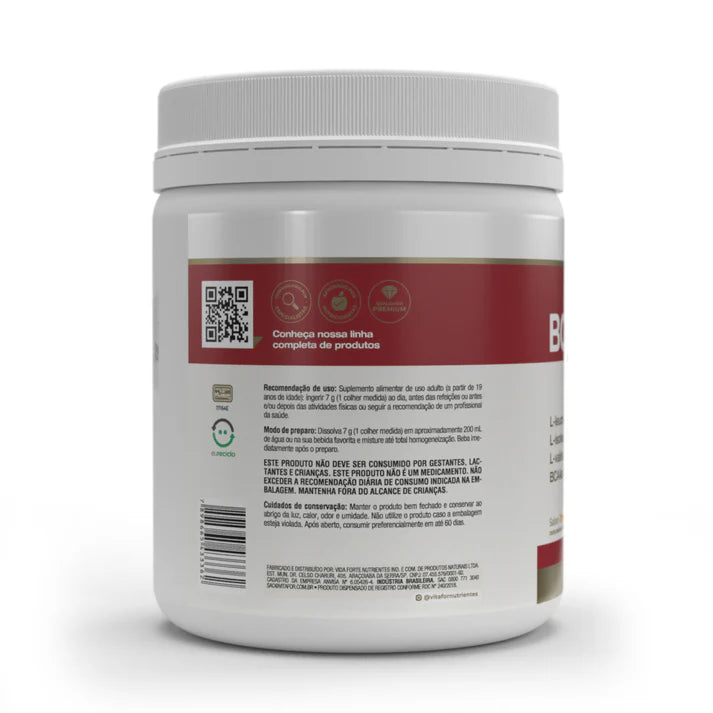 Suplemento que combina os aminoácidos essenciais L-Leucina, L-Isoleucina e L-Valina na proporção 2:1:1, enriquecido com vitaminas B6 e C. Auxilia na síntese proteica, recuperação muscular e fortalecimento do sistema imunitário.