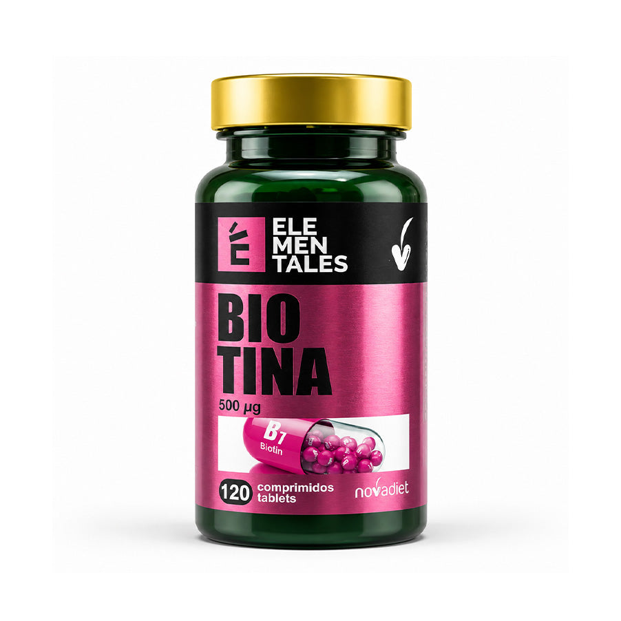 Biotina 500 mcg 120 Comprimidos NovaDiet é um suplemento alimentar formulado com D-biotina