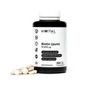 Frasco de 365 comprimidos de biotina pura de 10000 mg de la marca Hivital, un suplemento para la salud del cabello, la piel y las uñas.