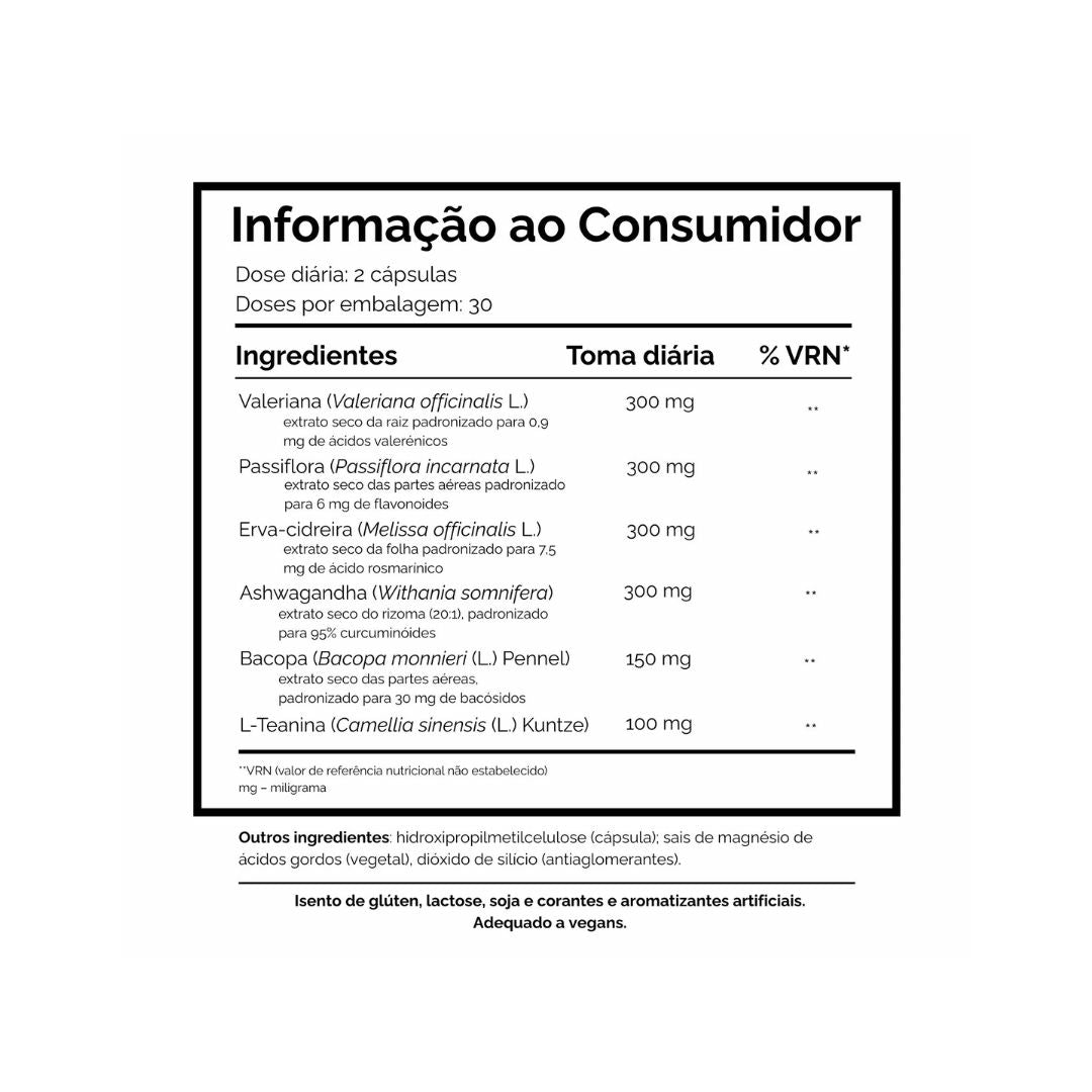 Calm-Z 60 Cápsulas Dharma Botanicals, suplemento alimentar vegan com valeriana, passiflora, erva-cidreira, ashwagandha, bacopa e L-teanina