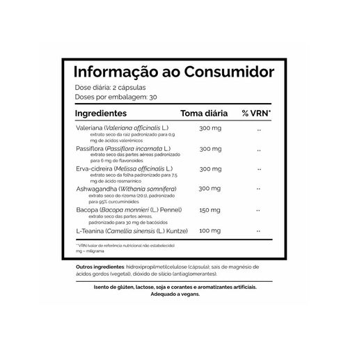 Calm-Z 60 Cápsulas Dharma Botanicals, suplemento alimentar vegan com valeriana, passiflora, erva-cidreira, ashwagandha, bacopa e L-teanina