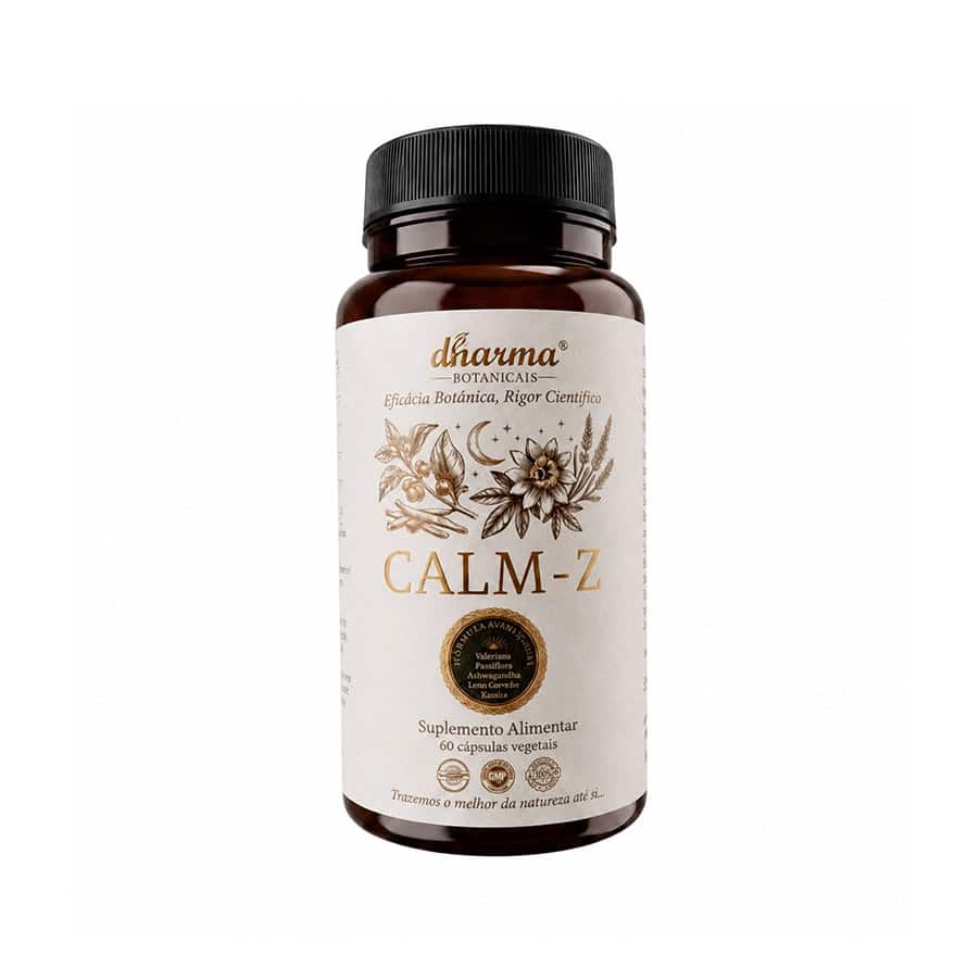 Calm-Z 60 Cápsulas Dharma Botanicals, suplemento alimentar vegan com valeriana, passiflora, erva-cidreira, ashwagandha, bacopa e L-teanina