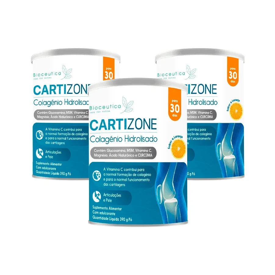 Cartizone colagénio hidrolisado 390g pack 3 Bioceutica suplemento em pó para articulações