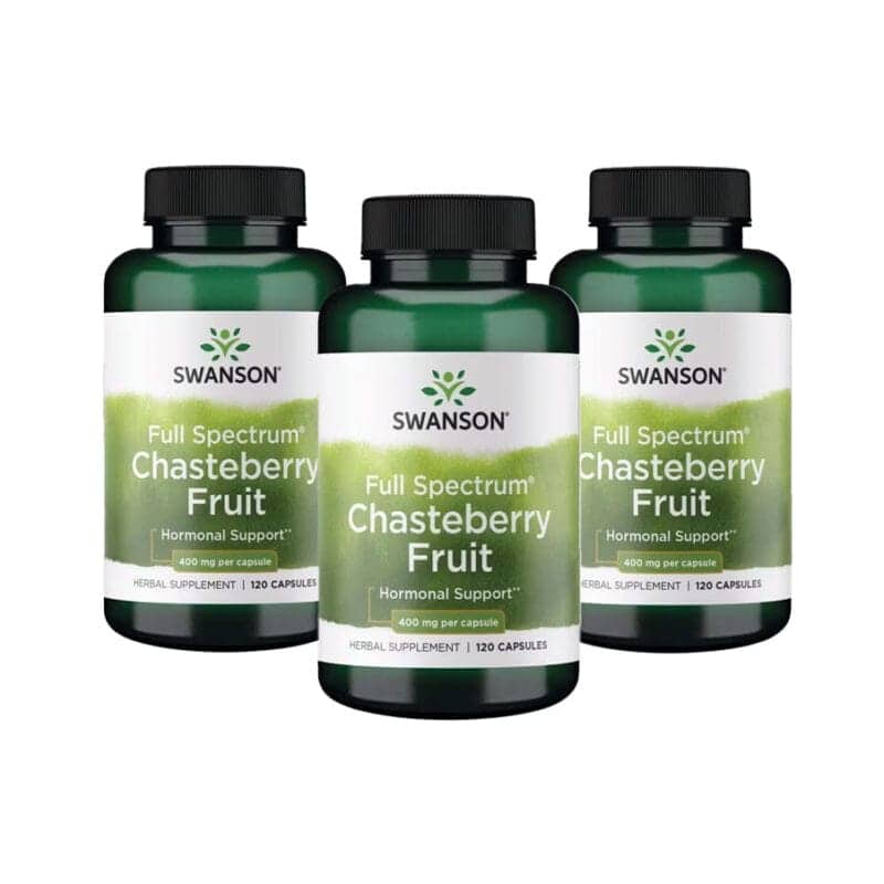 Chasteberry Fruit 400mg pack 3 x 120 cápsulas Swanson suplemento de vitex para equilíbrio hormonal feminino