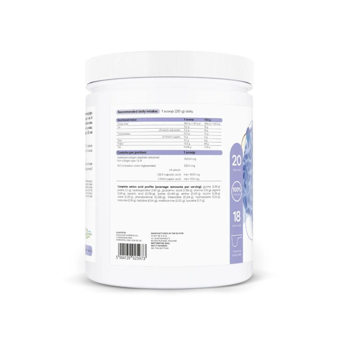 Collagen Tipo 1 e 3 com MCT 400gr Osavi, suplemento alimentar em pó com colagénio e triglicéridos de cadeia média.