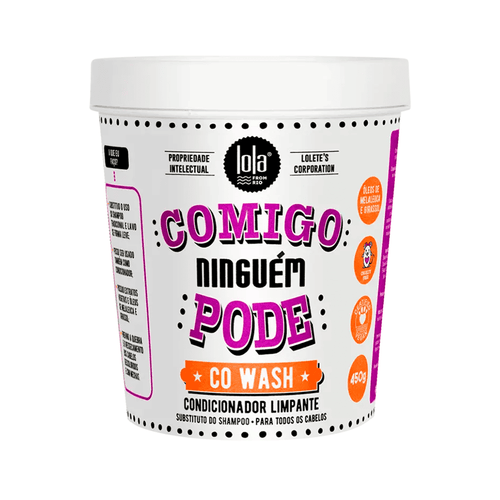 Acondicionador Limpiador Co-Lavado "Comigo Ninguém Pode" de Lola 450g, una fórmula suave para limpiar e hidratar el cabello.