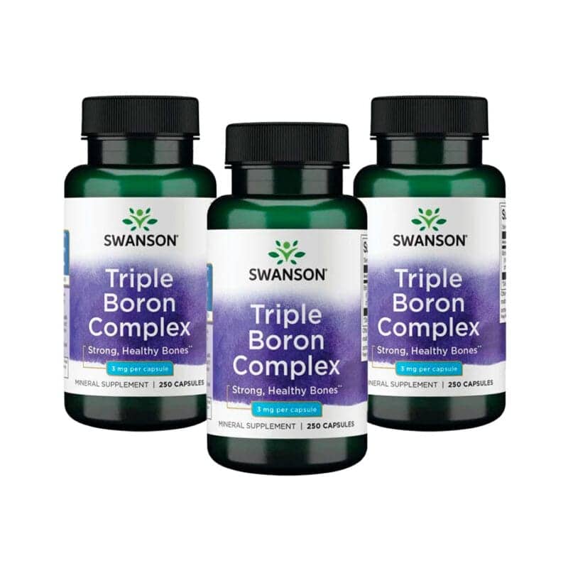 Complexo Triplo Boro 3mg pack 3 x 250 cápsulas Swanson suplemento alimentar para saúde óssea e metabolismo mineral