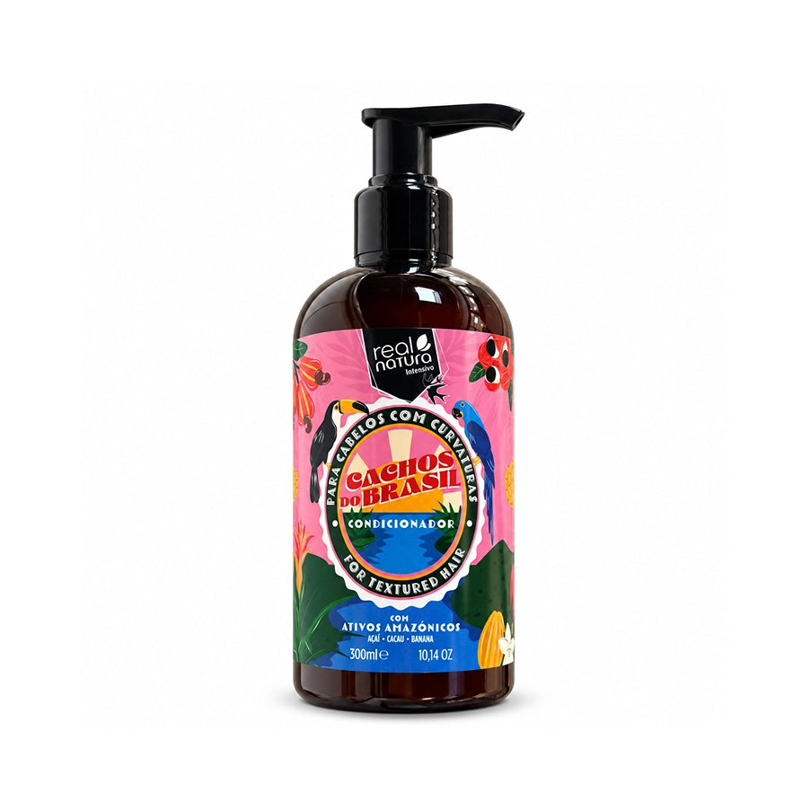 Condicionador Sem Sal Cachos do Brasil 300 ml da Real Natura, cuidado capilar para cabelos encaracolados e ondulados.