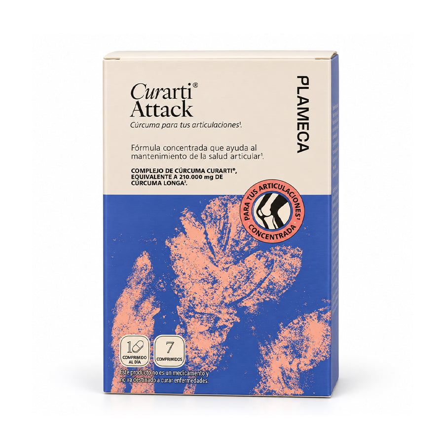 O Curarti Attack da Plameca é um suplemento alimentar formulado com curcumina e vitamina C. Apresenta-se numa embalagem de 7 comprimidos, adequada para integrares numa rotina alimentar variada e equilibrada.
