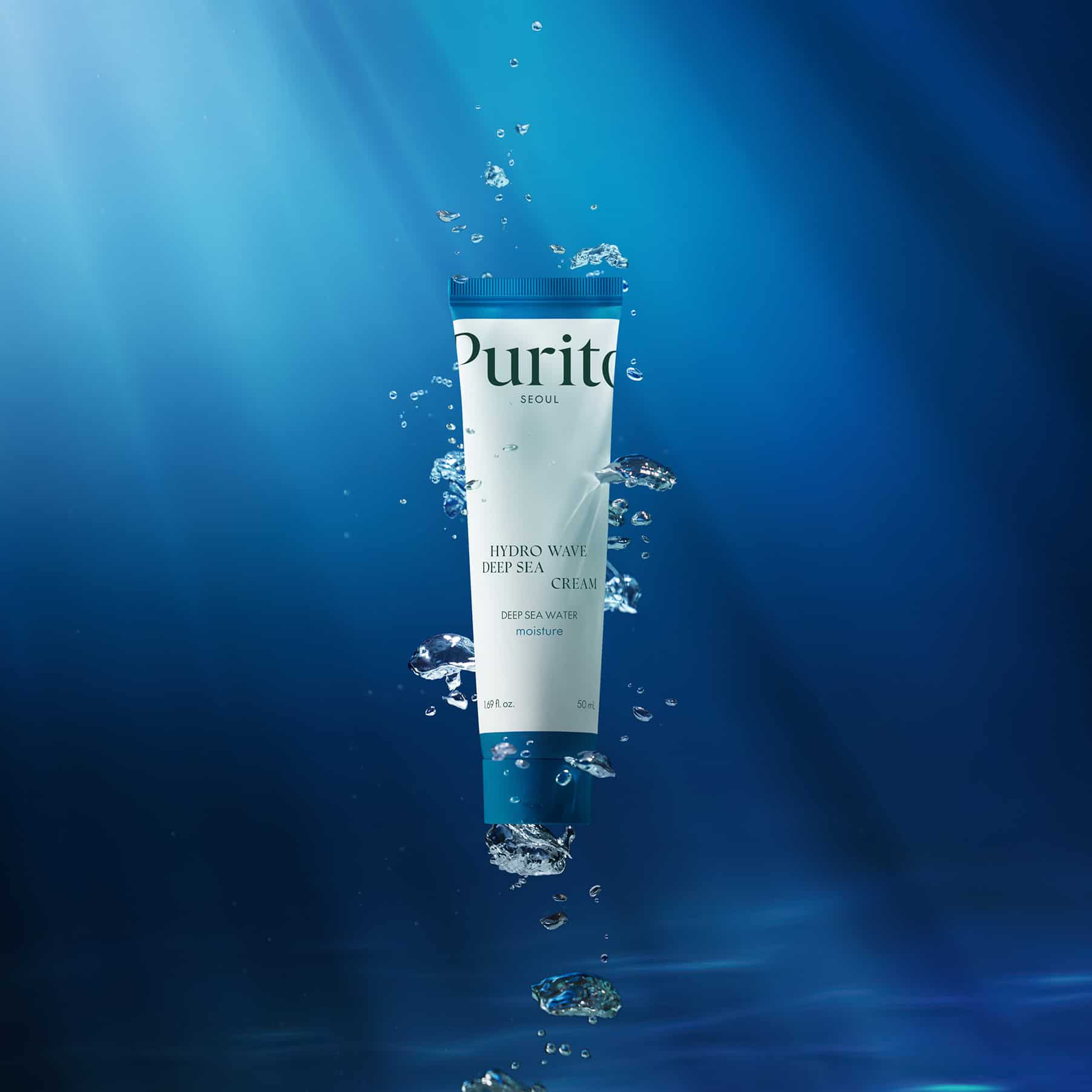 Frasco do Creme Hydro Wave Deep Sea 50ml da Purito Seoul, hidratante facial com ingredientes marinhos para pele profundamente nutrida.