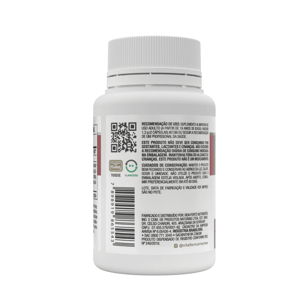 Frasco de suplemento Taurine da Vitafor com 30 cápsulas, indicado para suporte à função muscular e desempenho físico.