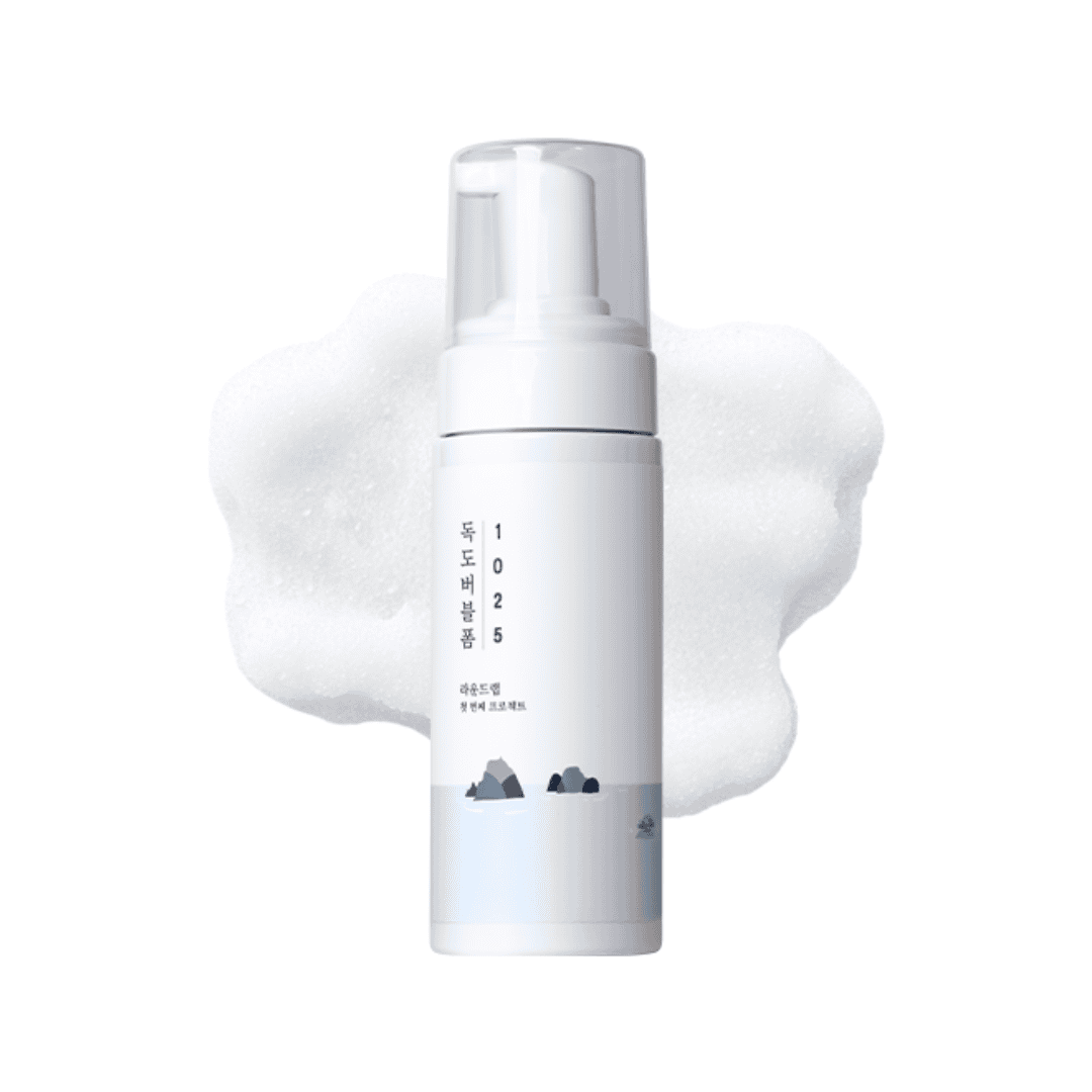 Frasco da 1025 Dokdo Espuma Facial de Limpeza 150ml da Round Lab, limpador suave e hidratante para todos os tipos de pele.