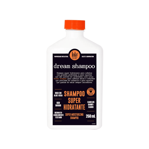 Champú superhidratante Lola Dream, botella de 250 ml con etiqueta colorida, ideal para cabello seco y dañado.