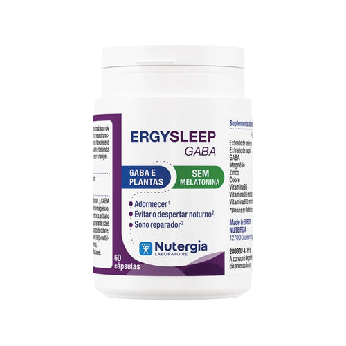 Ergysleep GABA 60 cápsulas Nutergia, suplemento alimentar sem melatonina com GABA, valeriana e papoila