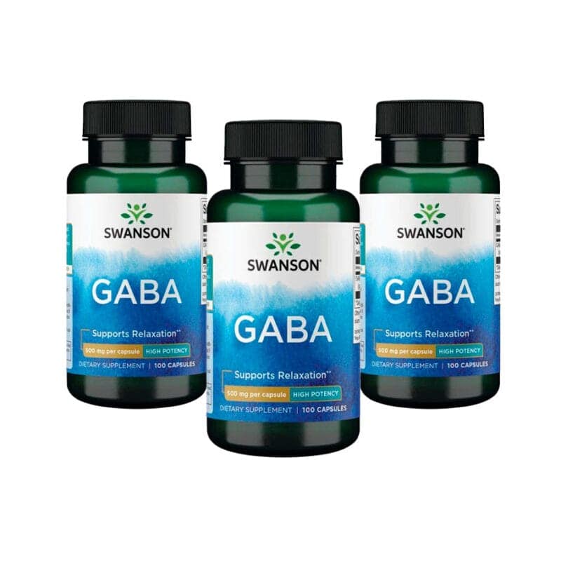 Gaba 500mg pack 3 x 100 cápsulas Swanson suplemento alimentar para relaxamento, equilíbrio nervoso e bem-estar mental
