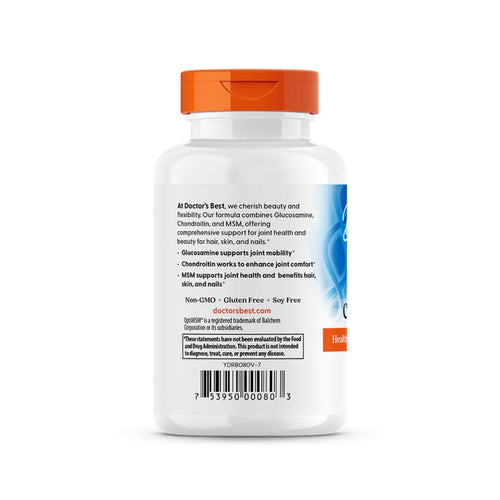 Suplemento Glucosamine Chondroitin MSM with OptiMSM Doctor's Best em frasco com 120 cápsulas, fórmula para articulações.
