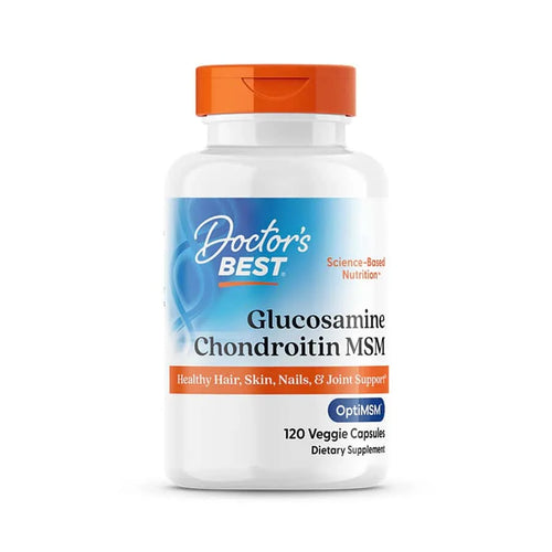 Suplemento Glucosamine Chondroitin MSM with OptiMSM Doctor's Best em frasco com 120 cápsulas, fórmula para articulações.