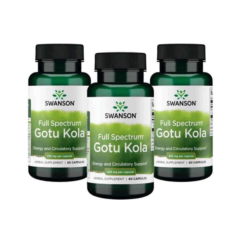 Gotu Kola 435mg pack 3 x 60 cápsulas Swanson suplemento alimentar para circulação, saúde vascular e vitalidade