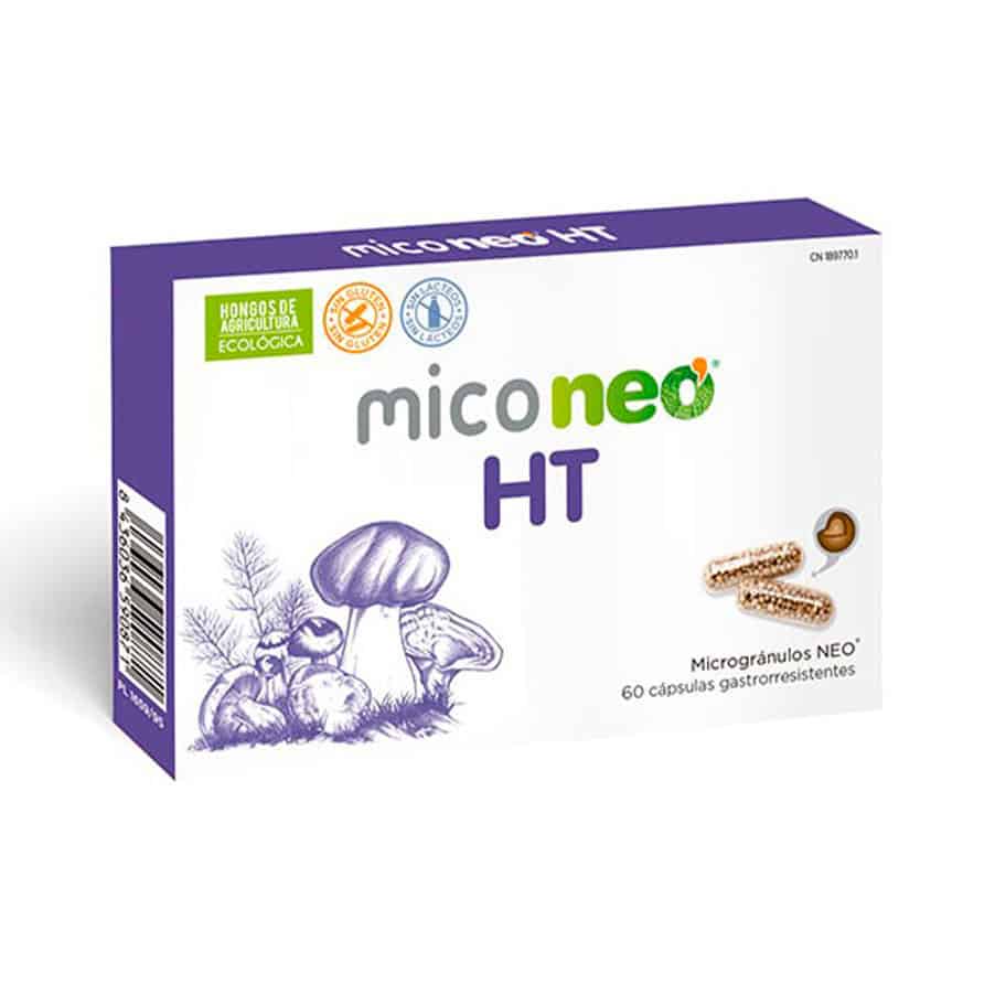 Frasco do Mico Neo HT com 60 cápsulas da NeoVital Health, suplemento com cogumelos medicinais para suporte à saúde cardiovascular.