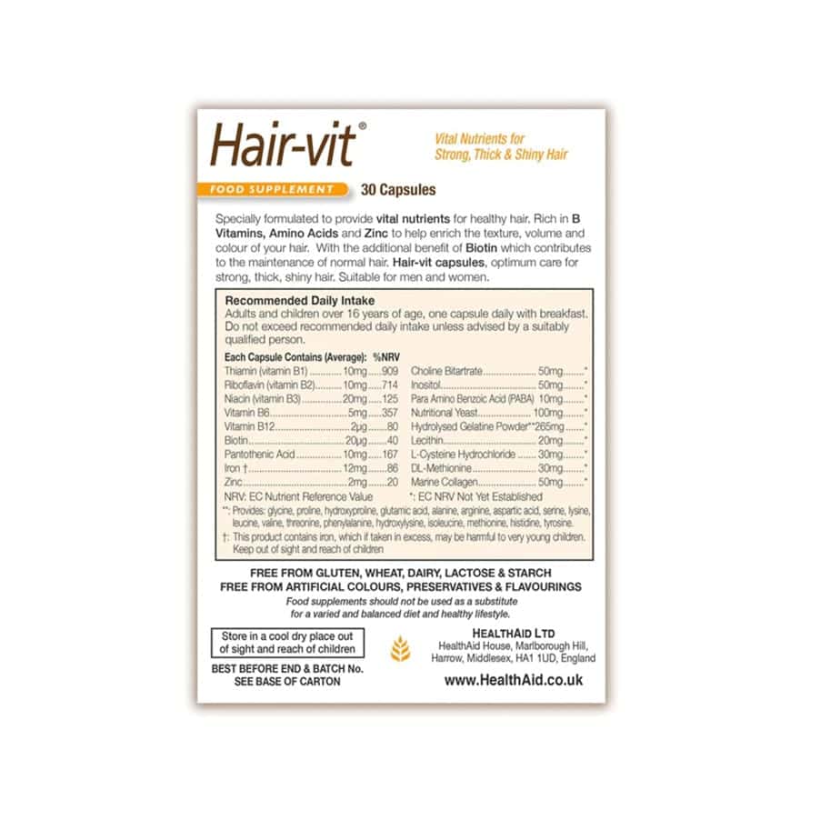 Hair Vit 30 Cápsulas Health Aid