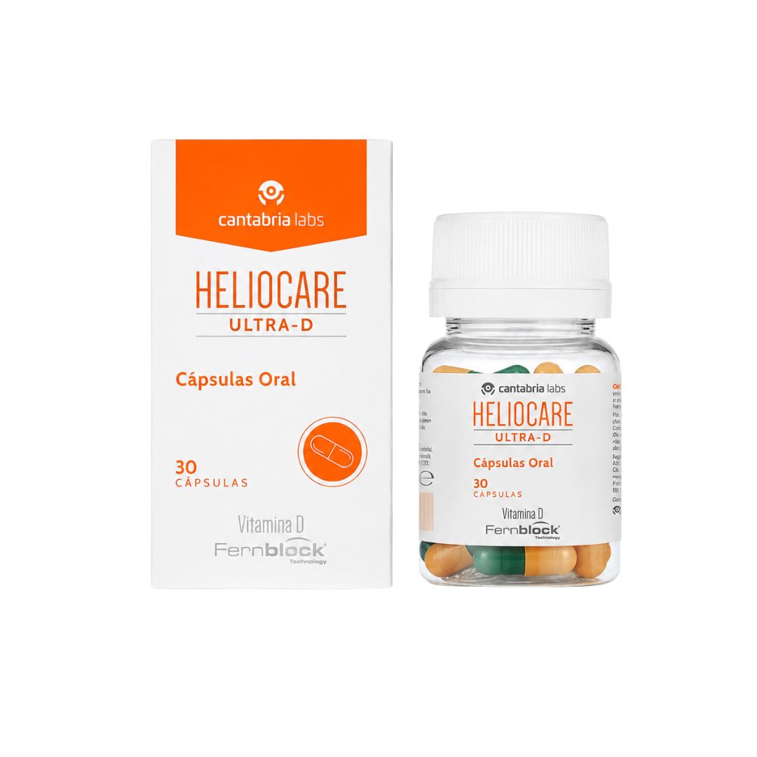 Heliocare Ultra D 30 Cápsulas Cantabria Labs con Fernblock, vitamina D y antioxidantes para reforzar la protección solar de la piel.