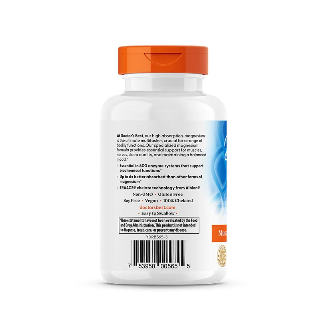 High Absorption Magnesium Glycinate 200 mg 120 comprimidos Doctor's Best suplemento alimentar com magnésio glicinato.
