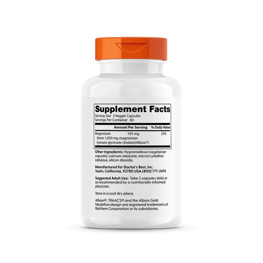 High Absorption Magnesium Glycinate 200 mg 120 comprimidos Doctor's Best suplemento alimentar com magnésio glicinato.