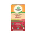 Infusão de moringa e hibisco Organic India em embalagem com 25 saquetas.