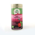 Infusión de hojas sueltas de Tulsi Sweet Rose, lata de 100 g, orgánica, India.