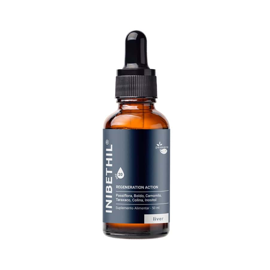 Inibethil 50 ml de la marca Peixe Verde. Inibethil es un producto elaborado a partir de una selección de extractos naturales que favorecen la desintoxicación orgánica y psicológica, contribuyendo así a la salud del hígado y aliviando los síntomas causados ​​por la sobrealimentación.