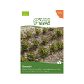 Paquete de semillas de lechuga Cocarde de 1 g de Sementes Vivas, ideal para el cultivo ecológico de lechuga con hojas de color verde oscuro y bordes rojizos.