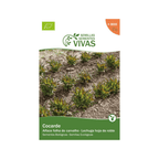 Paquete de semillas de lechuga Cocarde de 1 g de Sementes Vivas, ideal para el cultivo ecológico de lechuga con hojas de color verde oscuro y bordes rojizos.