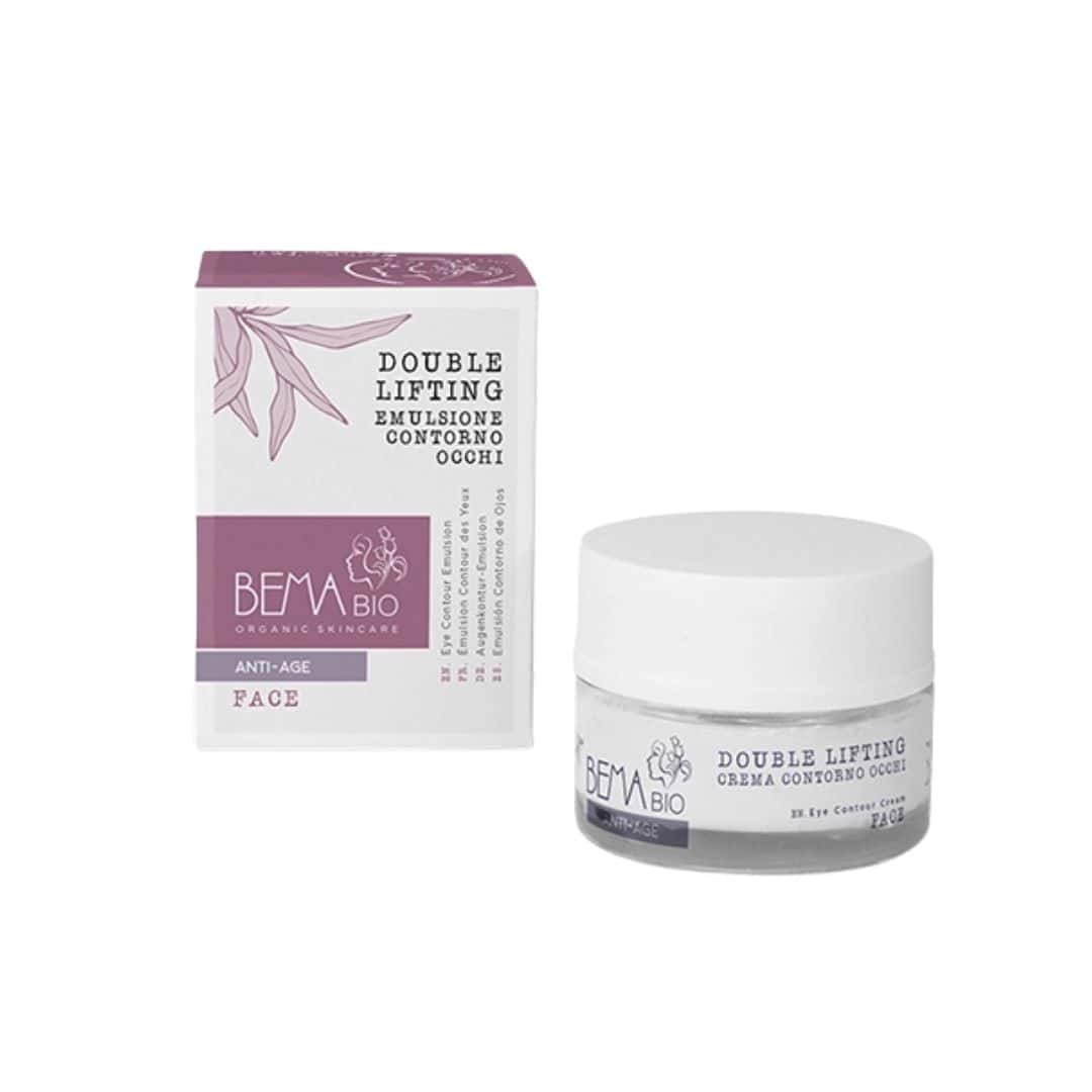 Emulsão contorno de olhos anti-idade Bema Bio em frasco de 30 ml, formulada para hidratar e reduzir linhas finas.