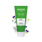 Bálsamo nutritivo de limpeza facial Weleda Skin Food 75ml em bisnaga verde para remover impurezas e hidratar a pele.