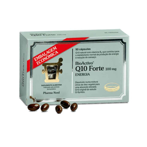 BioActivo Q10 Forte Pharma Nord, 90 cápsulas con coenzima Q10 de alta biodisponibilidad para el apoyo energético celular.