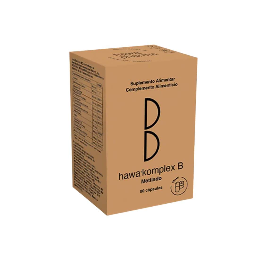Hawa Komplex B Metilado Hawa Pharma em cápsulas, suplemento alimentar com vitaminas do complexo B em formas ativas.