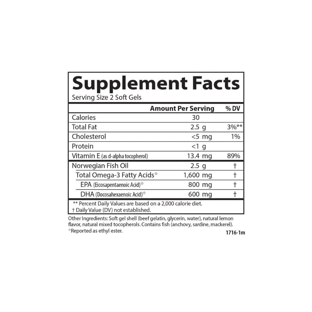 Elite Omega-3 Gems 1600mg Carlson Labs em cápsulas, suplemento alimentar com ómega-3 concentrado EPA e DHA.