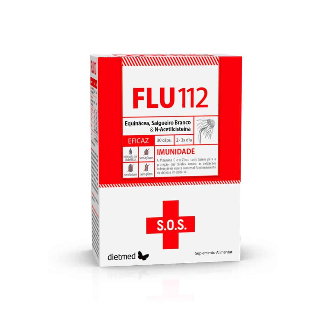FLU112 30 Cápsulas Dietmed suplemento alimentar para o sistema imunitário com extratos vegetais e vitaminas.