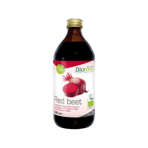 Jugo concentrado de remolacha Biotona de 500 ml en botella de vidrio, un complemento natural rico en nitratos.
