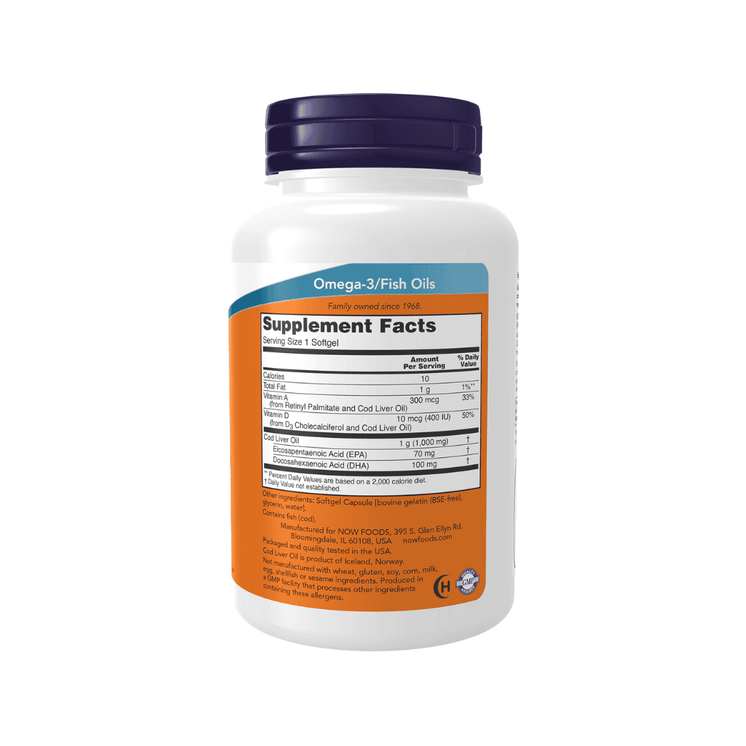 Aceite de hígado de bacalao 1000 mg Extra Fuerte. Ahora en frasco con 90 cápsulas de aceite de hígado de bacalao.