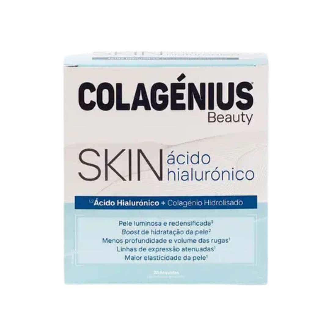 Colagénius Beauty Ácido Hialurónico em saquetas individuais, suplemento para pele firme e hidratada.