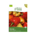 Embalagem de sementes biológicas de pimento Albaregia da Sementes Vivas, variedade doce de frutos vermelhos vibrantes.