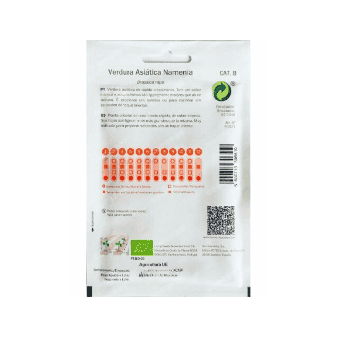 Verdura Asiática Namenia 2g Sementes Vivas