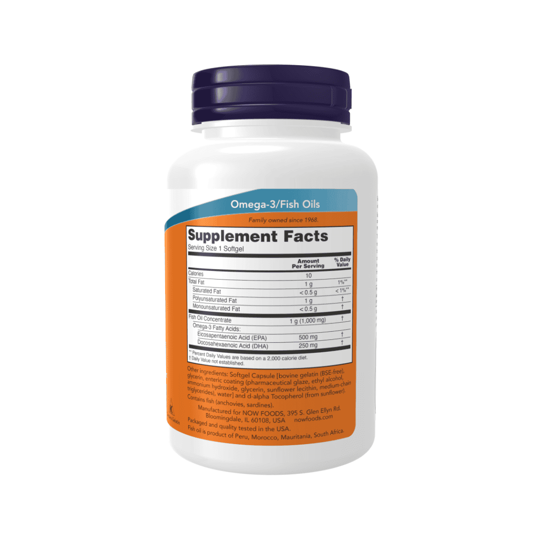 Now Foods Ultra Omega 3 Fish Oil es un suplemento con 180 cápsulas de aceite de pescado rico en EPA y DHA para el apoyo cardiovascular y cerebral.