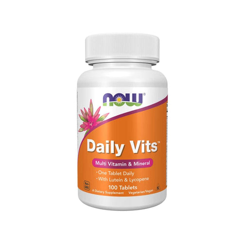 Suplemento multivitamínico y mineral Daily Vits, 100 comprimidos, de Now Foods para un apoyo nutricional diario.